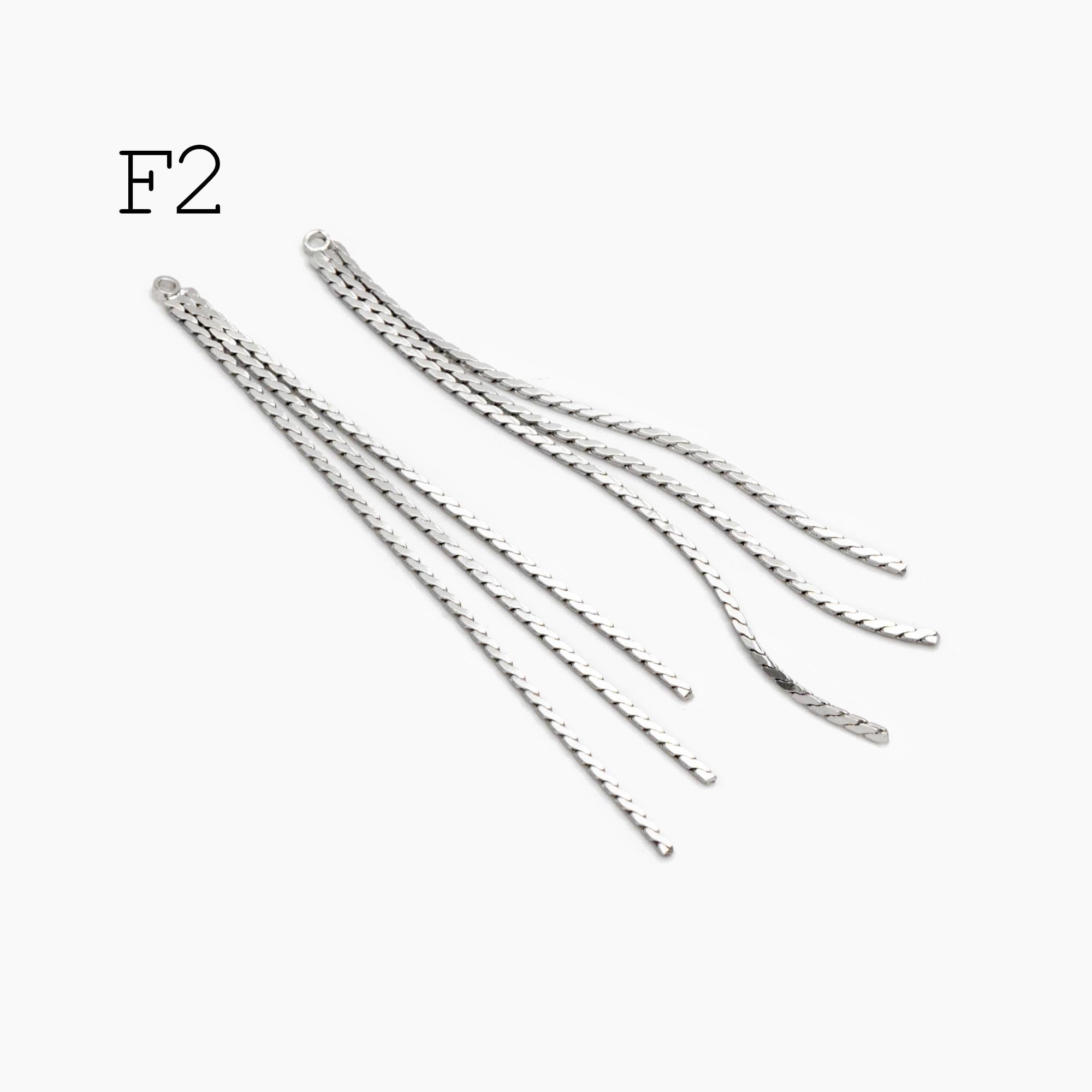 4pcs Chain Tassel Charms, Gold/ Rhodium plated Brass, Tassel Earring Components (GB-3523)